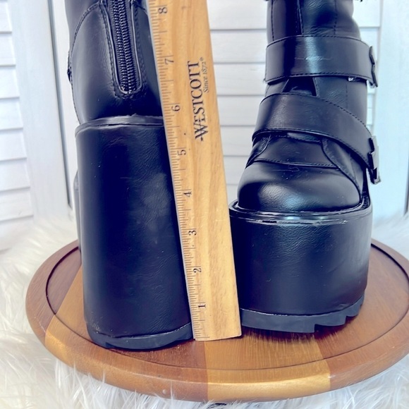 YRU Black Matte  Dune Strapped Platform Boots DOLLS KILL Size 5 Goth Gothic* - Picture 4 of 7